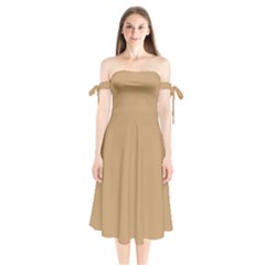 Lion Brown	 - 	shoulder Tie Bardot Midi Dress by ColorfulDresses