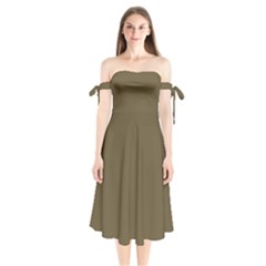 Martini Olive Brown	 - 	shoulder Tie Bardot Midi Dress by ColorfulDresses