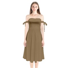 Peanut Brown	 - 	shoulder Tie Bardot Midi Dress by ColorfulDresses