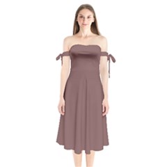 Puce Brown	 - 	shoulder Tie Bardot Midi Dress by ColorfulDresses