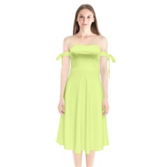 Mindaro Green	 - 	shoulder Tie Bardot Midi Dress by ColorfulDresses