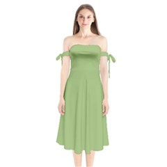 Olivine Green	 - 	shoulder Tie Bardot Midi Dress by ColorfulDresses