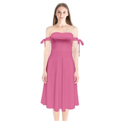 Mystic Pink	 - 	shoulder Tie Bardot Midi Dress by ColorfulDresses