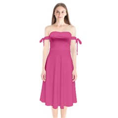 Pink Yarrow	 - 	shoulder Tie Bardot Midi Dress by ColorfulDresses