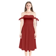 Maroon Red	 - 	shoulder Tie Bardot Midi Dress by ColorfulDresses