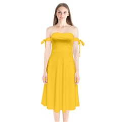 Mikado Yellow	 - 	shoulder Tie Bardot Midi Dress by ColorfulDresses