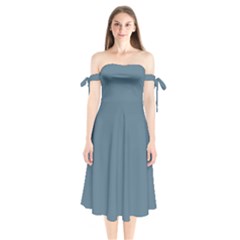 Stone Blue	 - 	shoulder Tie Bardot Midi Dress by ColorfulDresses