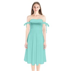 Tiffany Blue	 - 	shoulder Tie Bardot Midi Dress by ColorfulDresses