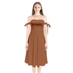 Sienna Brown	 - 	shoulder Tie Bardot Midi Dress by ColorfulDresses