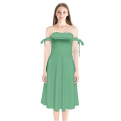 Shiny Shamrock Green	 - 	shoulder Tie Bardot Midi Dress by ColorfulDresses