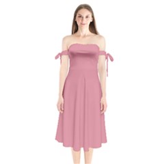 Shimmering Blush Pink	 - 	shoulder Tie Bardot Midi Dress by ColorfulDresses