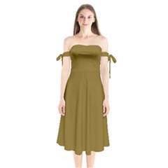 Oak Brown	 - 	shoulder Tie Bardot Midi Dress by ColorfulDresses