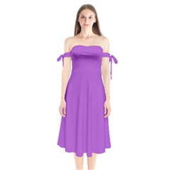 Purple Flower	 - 	shoulder Tie Bardot Midi Dress by ColorfulDresses