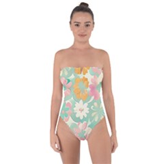 Pastel Flowers Tie Back One Piece Swimsuit by HWDesign