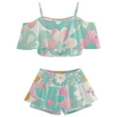 Pastel Flowers Kids  Off Shoulder Skirt Bikini by HWDesign