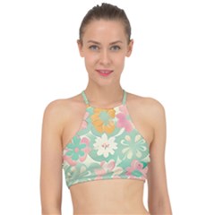 Pastel Flowers Racer Front Bikini Top by HWDesign