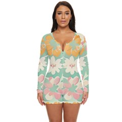 Pastel Flowers Long Sleeve Boyleg Swimsuit by HWDesign