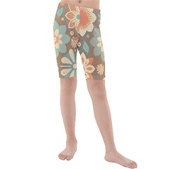 Retro Pastel Flowers Kids  Mid Length Swim Shorts by HWDesign