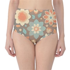 Retro Pastel Flowers Classic High-waist Bikini Bottoms by HWDesign