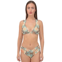 Retro Pastel Flowers Double Strap Halter Bikini Set by HWDesign