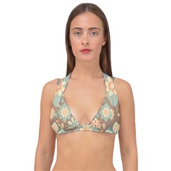 Retro Pastel Flowers Double Strap Halter Bikini Top by HWDesign