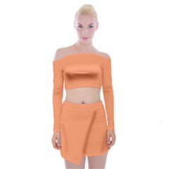 Atomic Tangerine Orange	 - 	off Shoulder Top With Mini Skirt Set by ColorfulWomensWear