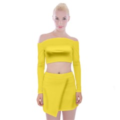 Butter Yellow	 - 	off Shoulder Top With Mini Skirt Set by ColorfulWomensWear