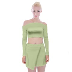 Lettuce Green	 - 	off Shoulder Top With Mini Skirt Set