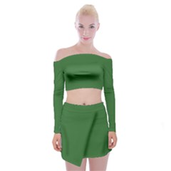 Medium Forest Green	 - 	off Shoulder Top With Mini Skirt Set by ColorfulWomensWear