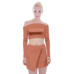 Copper Red	 - 	off Shoulder Top With Mini Skirt Set