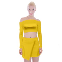 Canary Yellow	 - 	off Shoulder Top With Mini Skirt Set