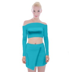 Scuba Blue	 - 	off Shoulder Top With Mini Skirt Set by ColorfulWomensWear