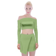 Olivine Green	 - 	off Shoulder Top With Mini Skirt Set