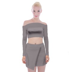 Metallic Rocket Grey	 - 	off Shoulder Top With Mini Skirt Set