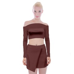 Merlot Red	 - 	off Shoulder Top With Mini Skirt Set