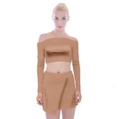 Sand Stone Brown	 - 	off Shoulder Top With Mini Skirt Set by ColorfulWomensWear