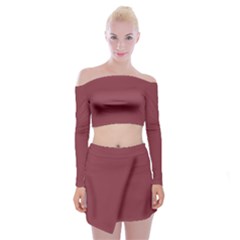 Solid Red	 - 	off Shoulder Top With Mini Skirt Set