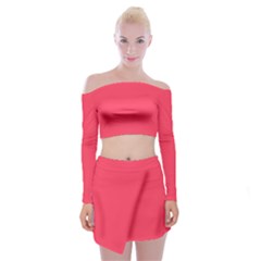 Neon Fuchsia	 - 	off Shoulder Top With Mini Skirt Set