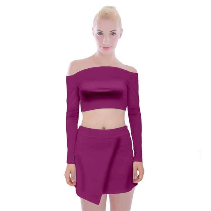 Plum Velvet	 - 	Off Shoulder Top with Mini Skirt Set