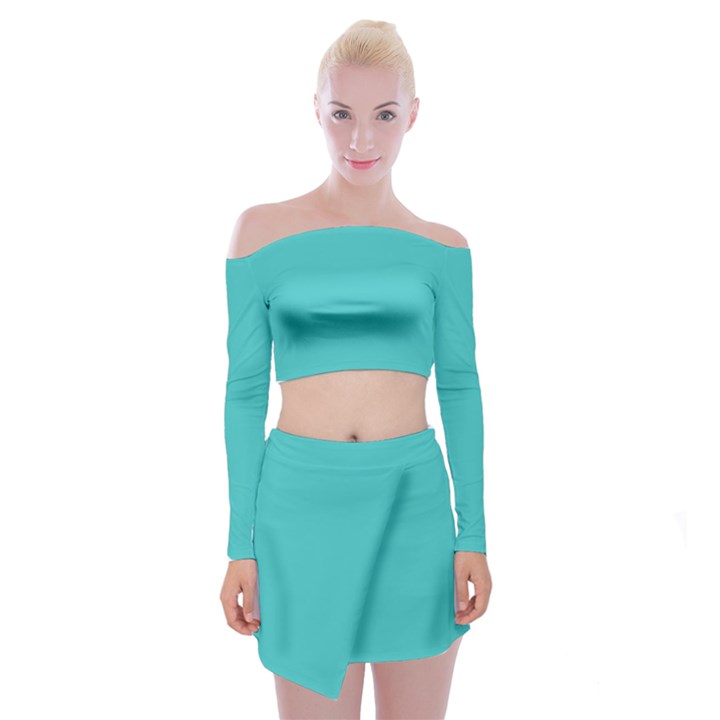 Jellyfish Blue	 - 	Off Shoulder Top with Mini Skirt Set