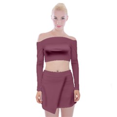 Velvet Maroon	 - 	off Shoulder Top With Mini Skirt Set