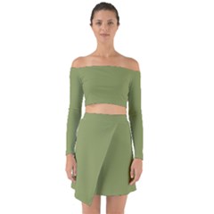 Light Moss Green	 - 	off Shoulder Top With Skirt Set by ColorfulWomensWear