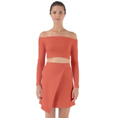 Shocking Orange	 - 	off Shoulder Top With Skirt Set by ColorfulWomensWear