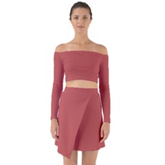 Deep Chestnut Red	 - 	off Shoulder Top With Skirt Set by ColorfulWomensWear