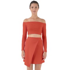 Tangerine Tango Orange	 - 	off Shoulder Top With Skirt Set by ColorfulWomensWear