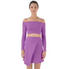 Spring Crocus Purple	 - 	off Shoulder Top With Skirt Set by ColorfulWomensWear