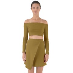 Drab Brown	 - 	off Shoulder Top With Skirt Set by ColorfulWomensWear