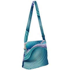 Pastel Sea Waves Zipper Messenger Bag by GardenOfOphir