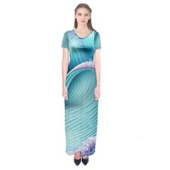 Pastel Sea Waves Short Sleeve Maxi Dress by GardenOfOphir