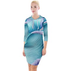 Pastel Sea Waves Quarter Sleeve Hood Bodycon Dress by GardenOfOphir